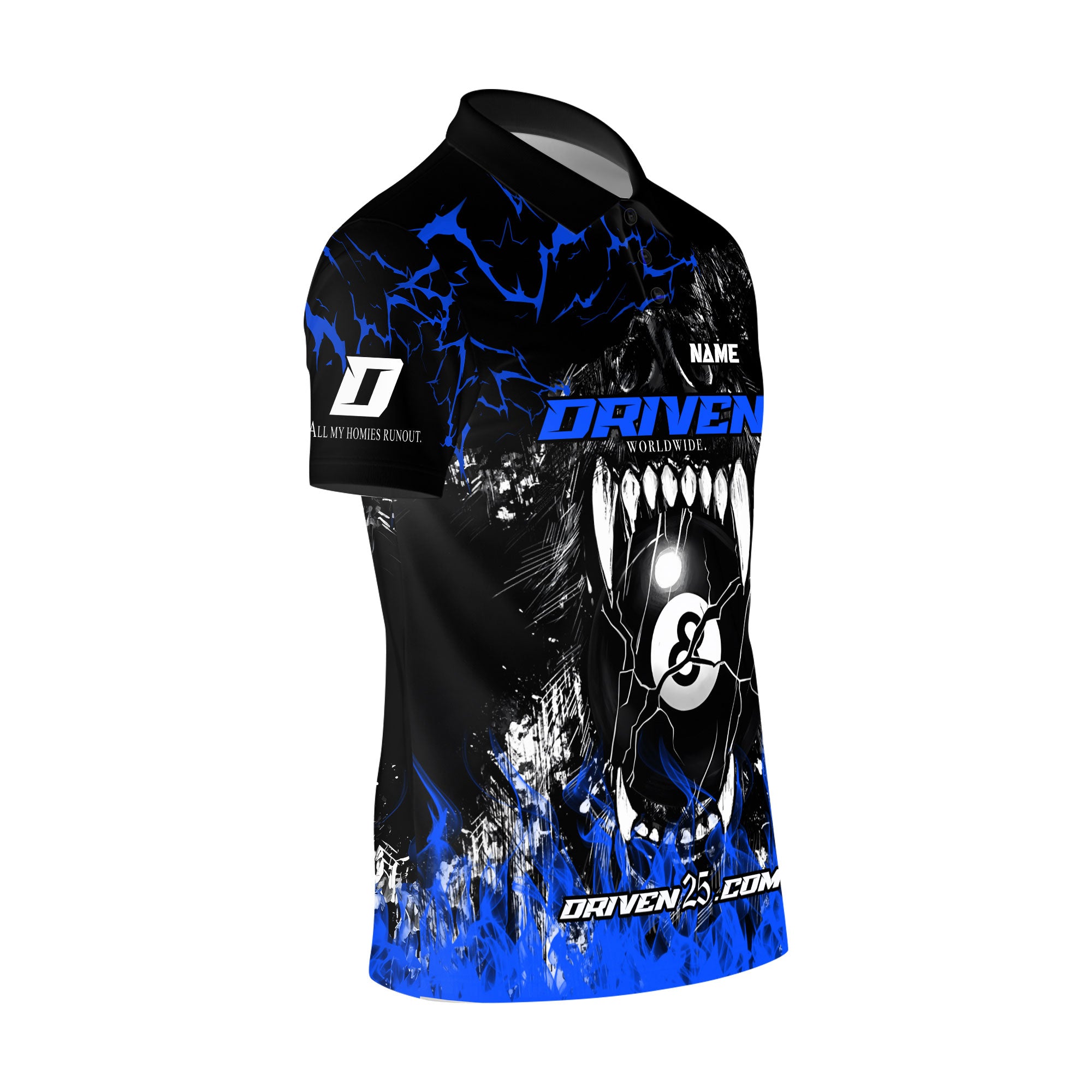 DRIVEN Mens Wolf sport polo Black/Blue ( Customizable )