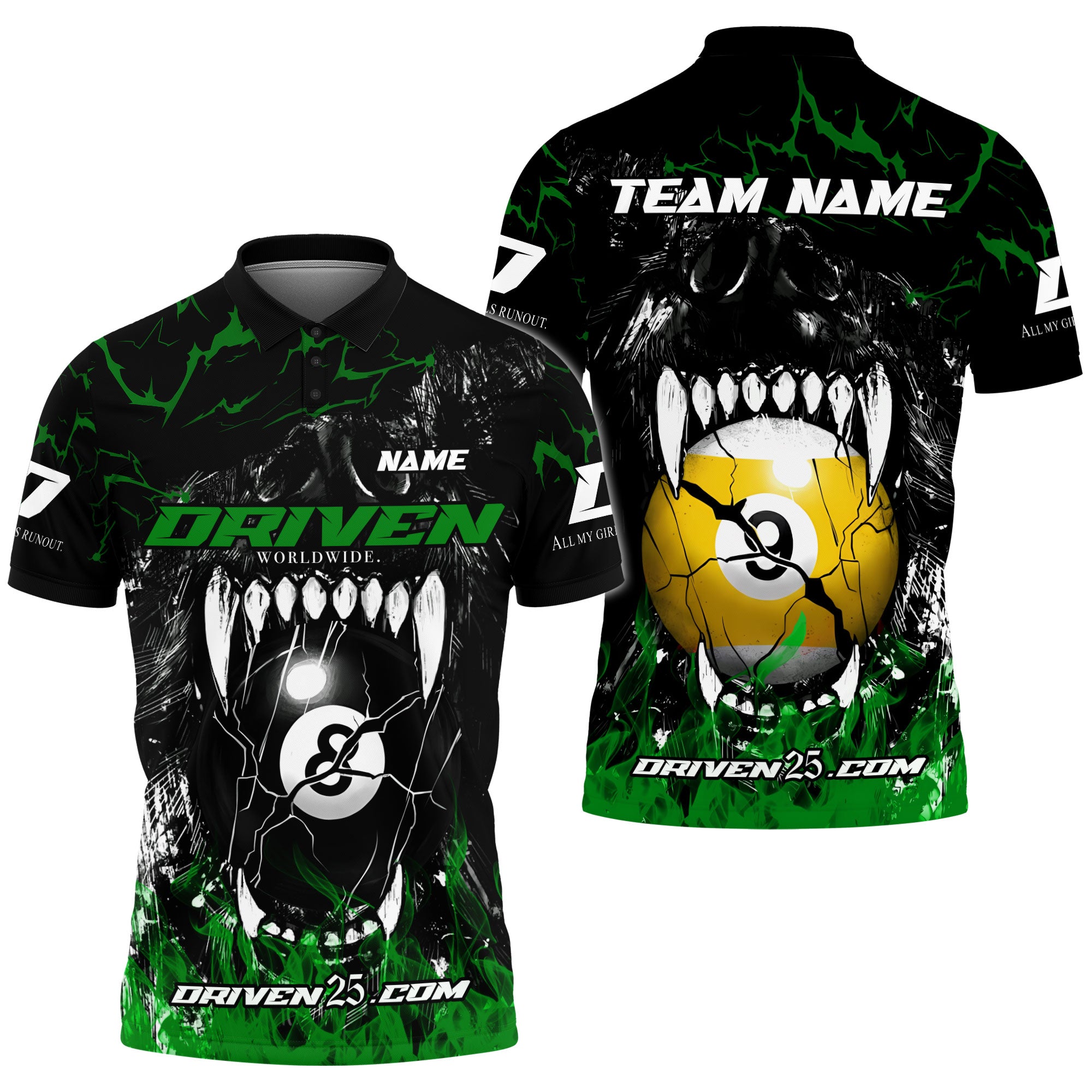 DRIVEN Ladies Wolf sport polo Black/Green ( Customizable )
