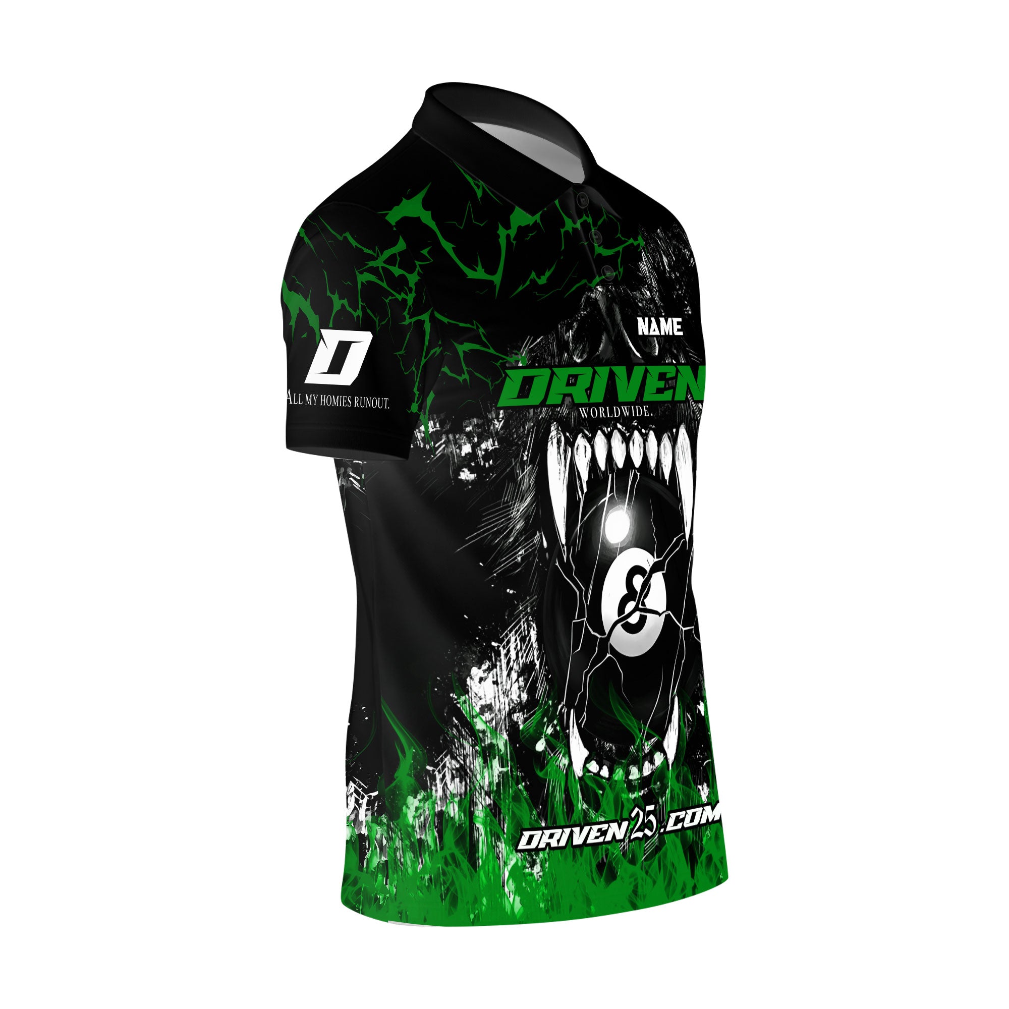 DRIVEN Mens Wolf sport polo Black/Green ( Customizable )