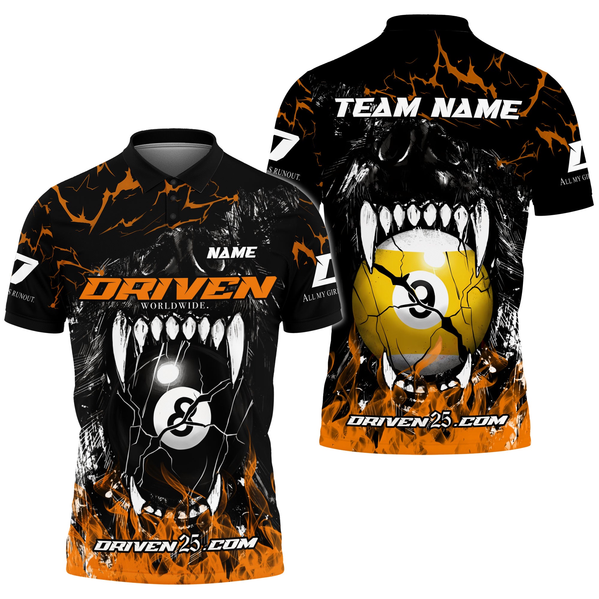 DRIVEN Ladies Wolf sport polo Black/Orange ( Customizable )