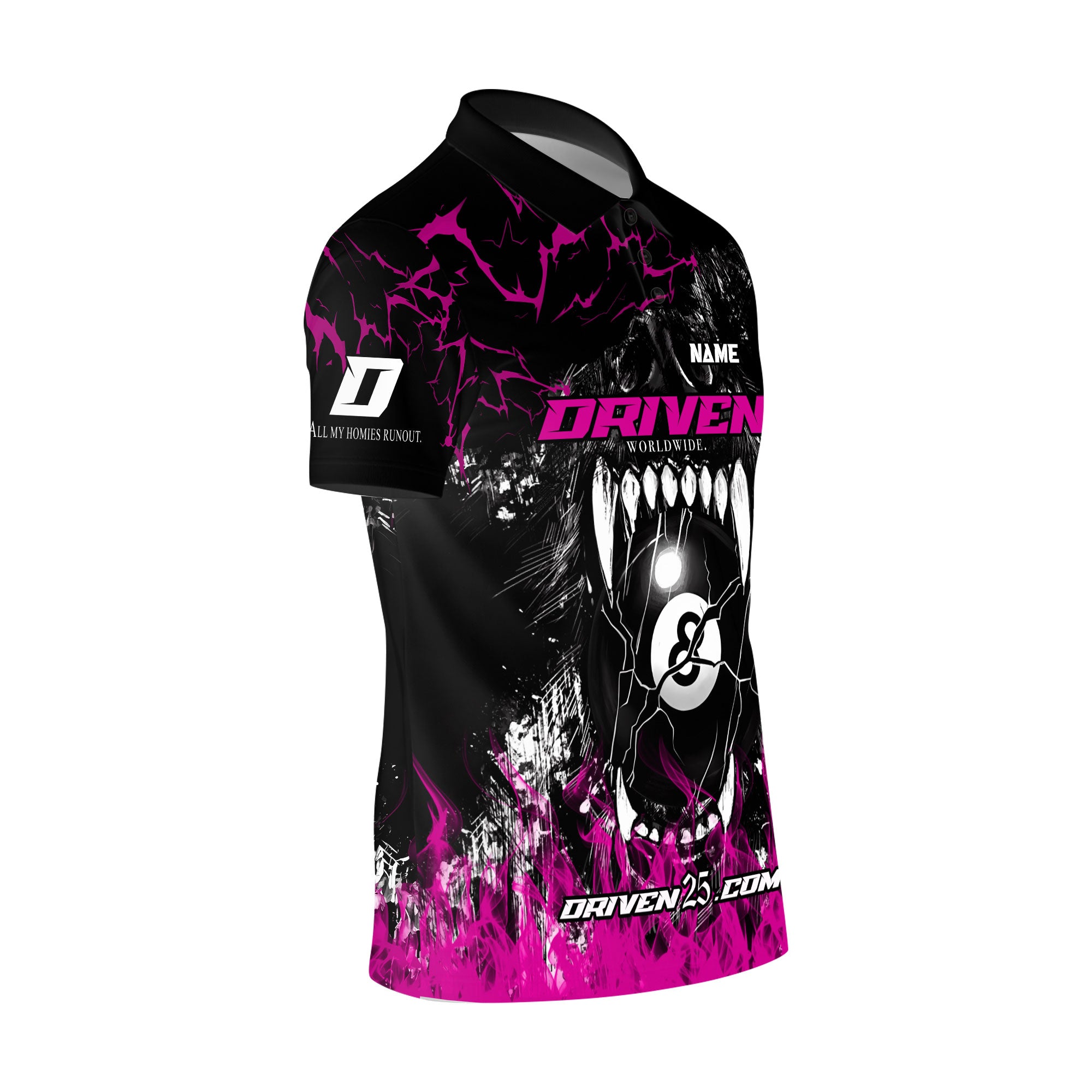 DRIVEN Mens Wolf sport polo Black/Pink ( Customizable )