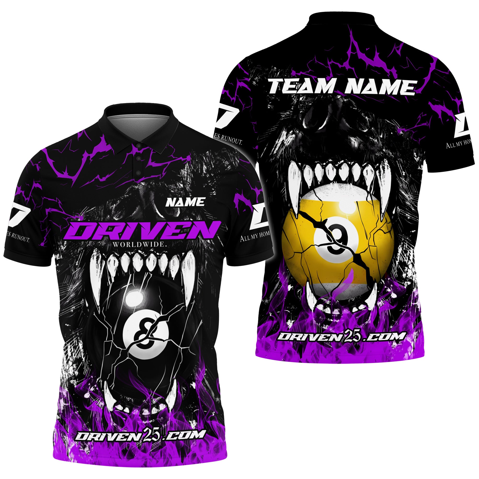 DRIVEN Mens Wolf sport polo Black/Purple ( Customizable )
